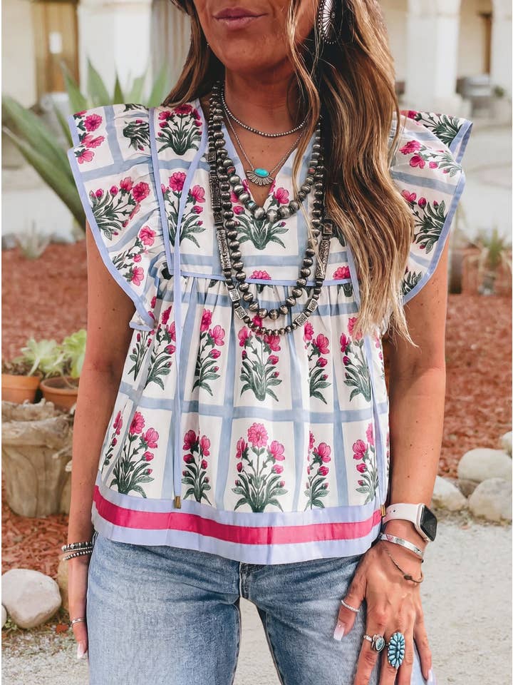 Preorder: Summer Floral Flutter Sleeve Top