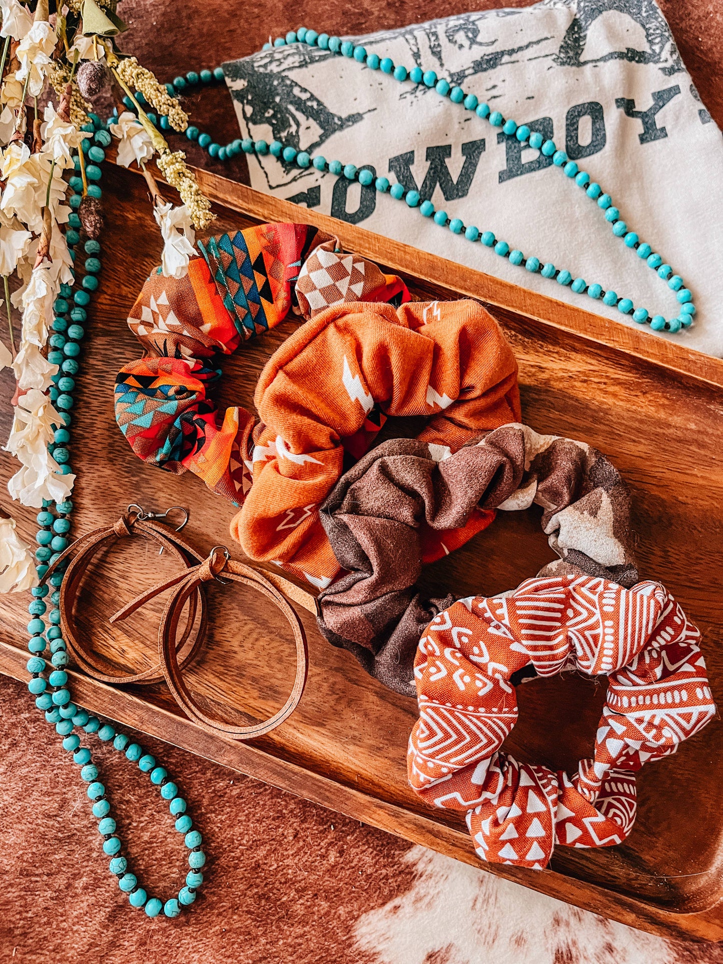 Aztec Western Boho Print Handmade Scrunchie
