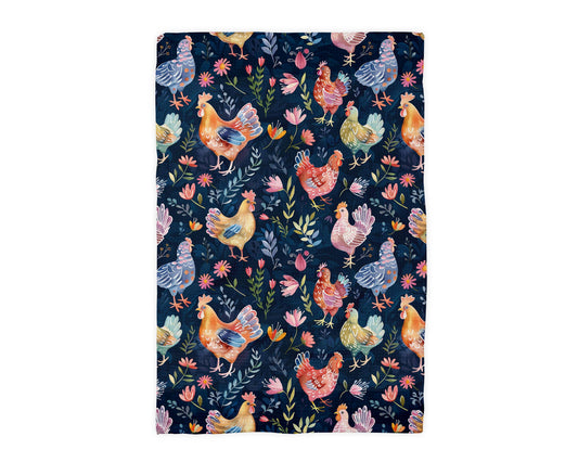 Chicken Rooster Floral Rustic Farmhouse Coop Kitchen Towel