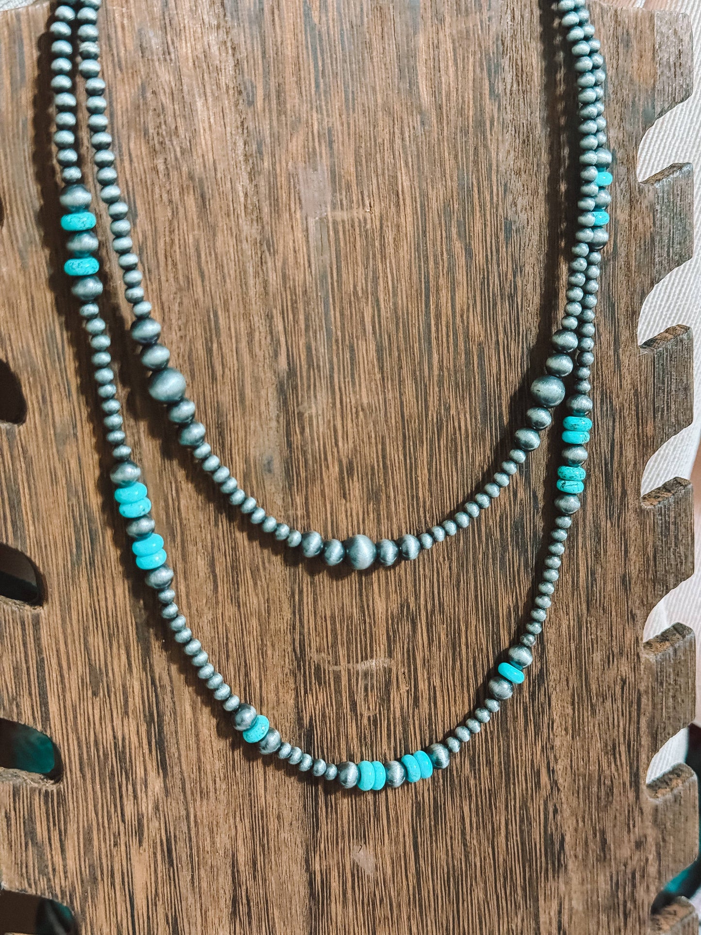 Western Turquoise Faux Navajo Pearl Graduated Necklace