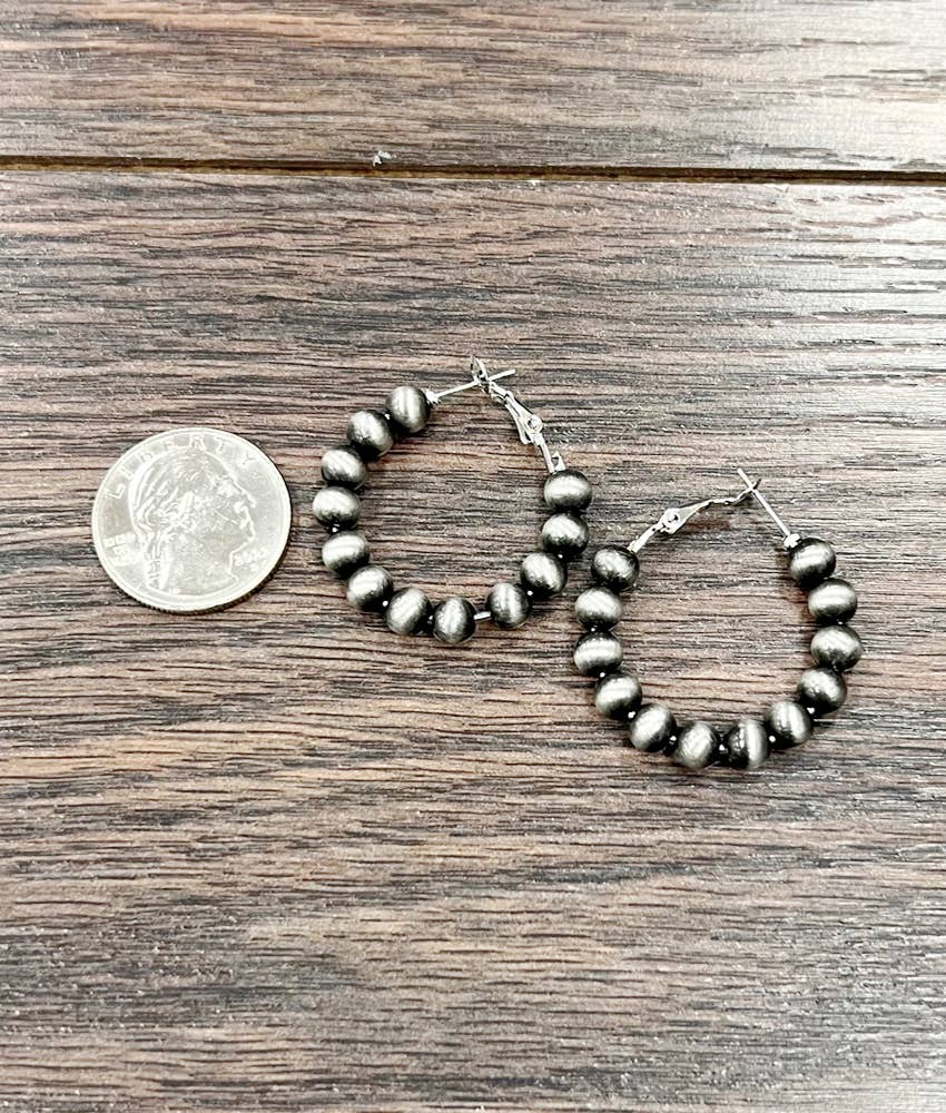 724502, Handmade 25mm Hoop, 6mm Navajo Bead Earrings