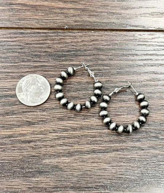 724502, Handmade 25mm Hoop, 6mm Navajo Bead Earrings