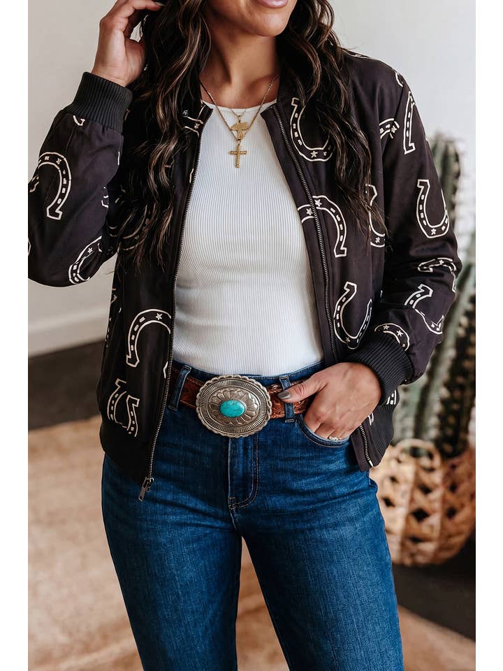 Preorder: Western Horseshoe Long Sleeve Zipper Jacket