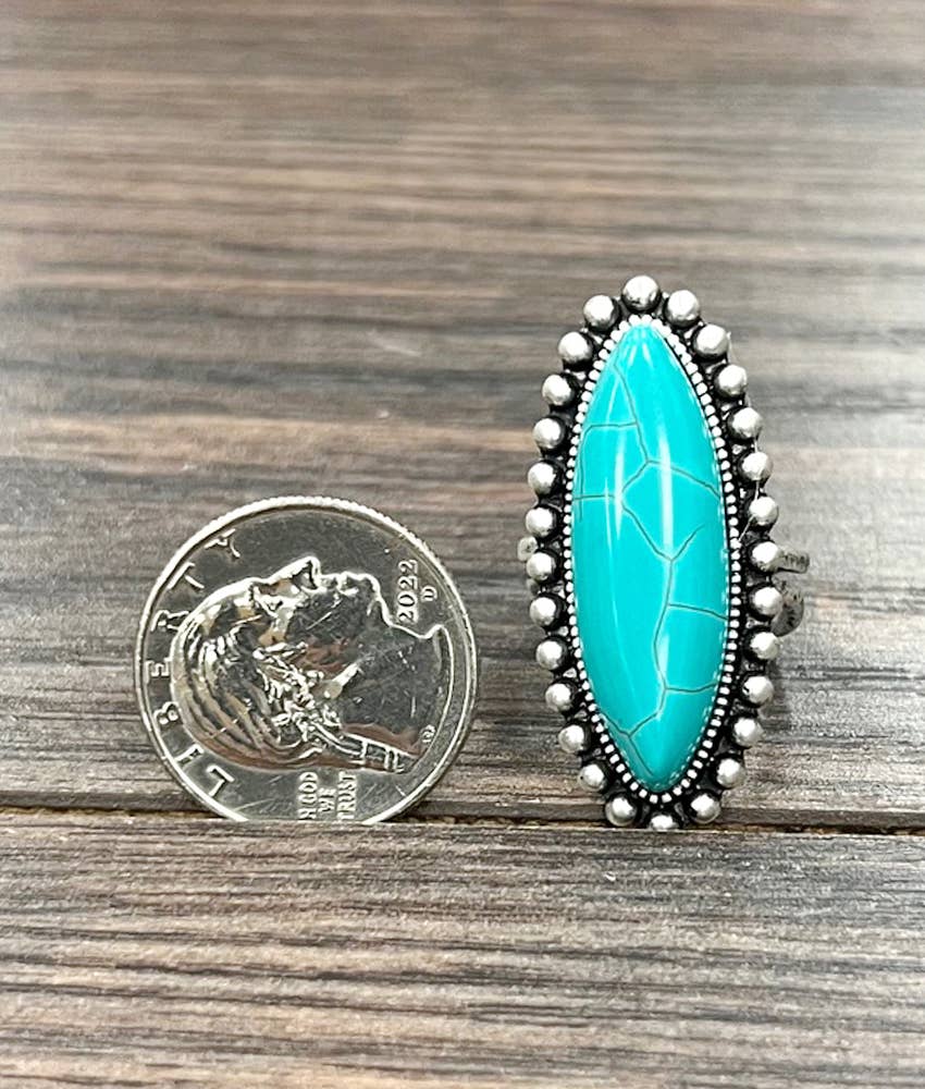 750195, 1.5" Turquoise Ring, Brass Adjustable Band