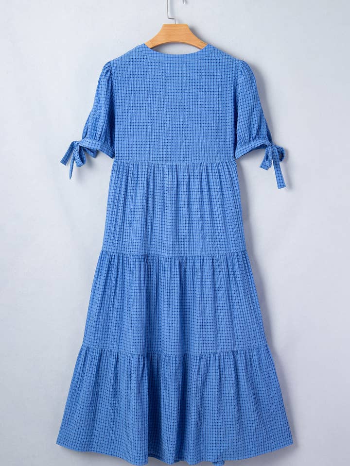 Preorder: Gingham Bow Tiered Midi Dress