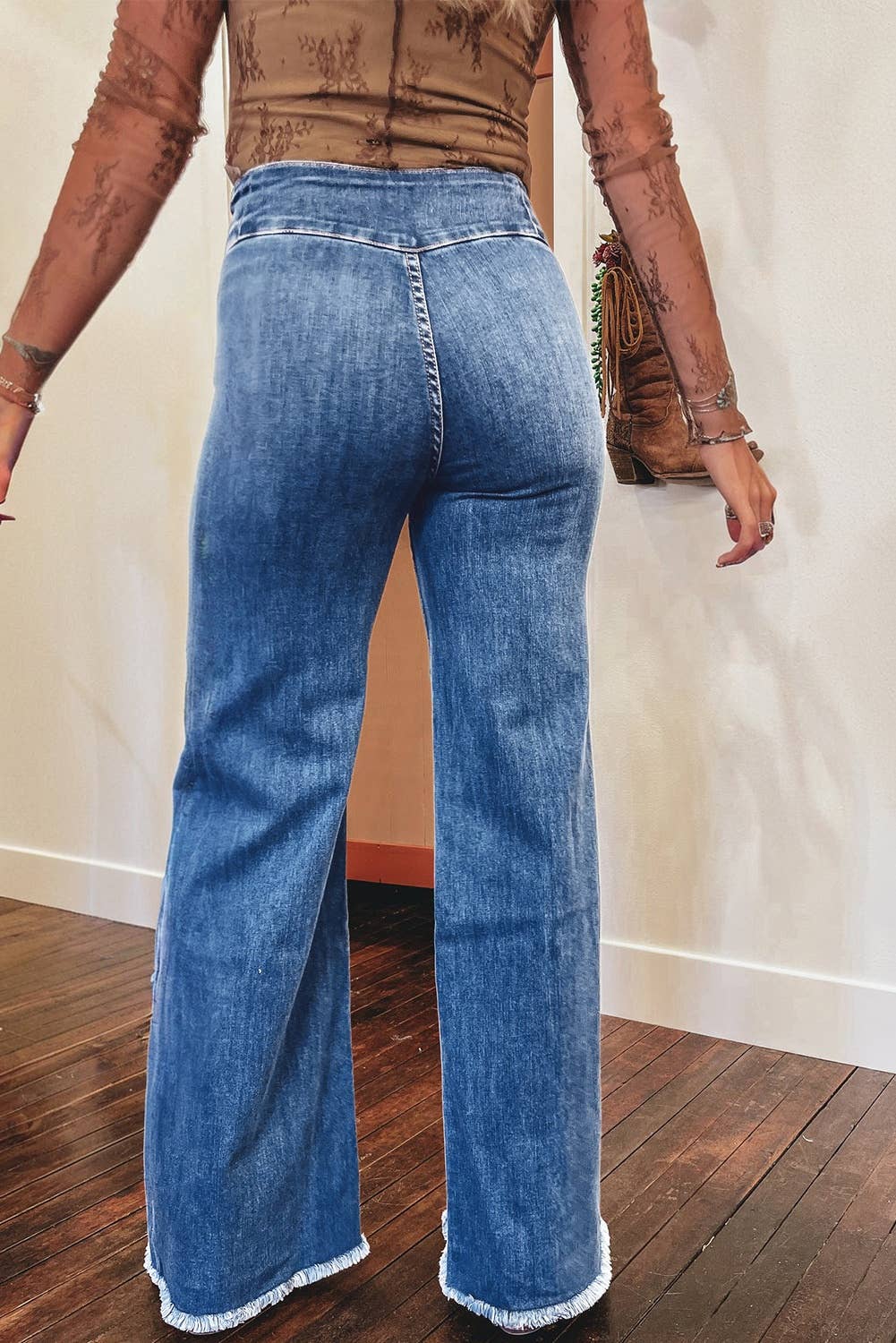 Western High Waist Button Flare Jeans