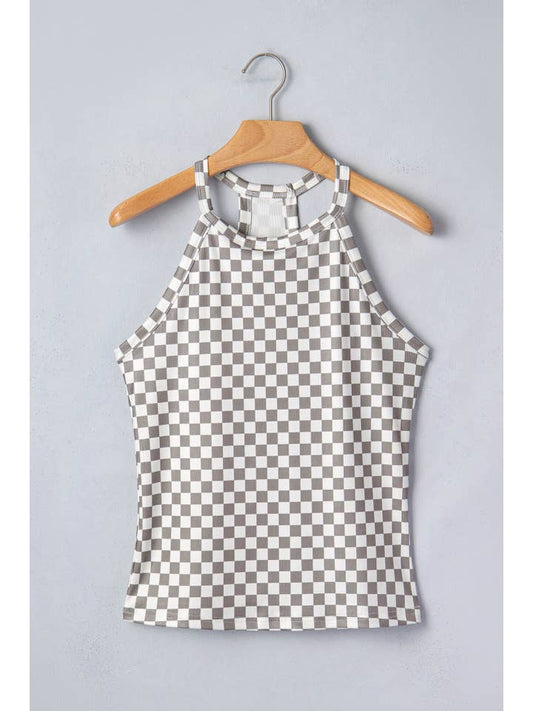 Preorder: Checker Ribbed Knit Halter Top