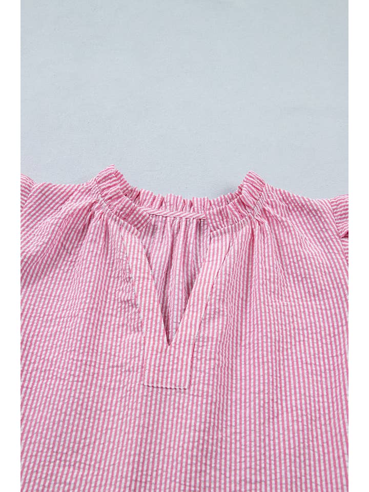 Preorder: Pink Stripe Bubble Sleeve Blouse