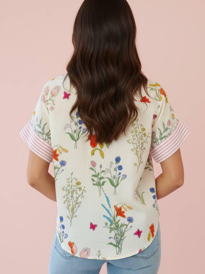 Preorder: Floral Stripe Patchwork Shirt