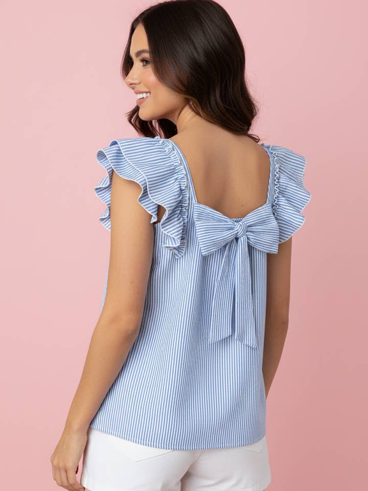 Preorder: Striped Bow Ruffle Sleeve Blouse