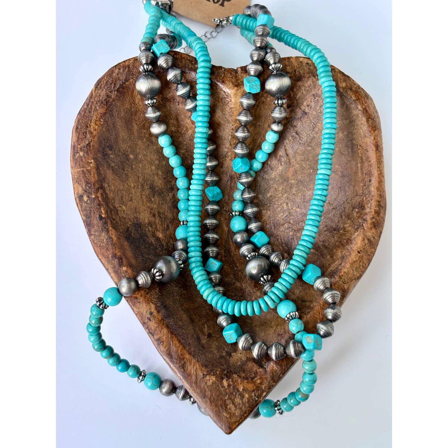 Preorder: 3 Layered Western Navajo Pearl + Turquoise Stone Necklace