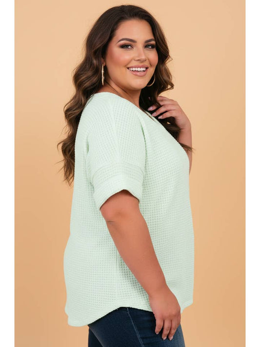 Preorder: Plus Waffle Knit V Neck Top