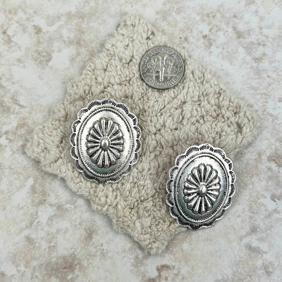 Silver Metal Concho Earrings