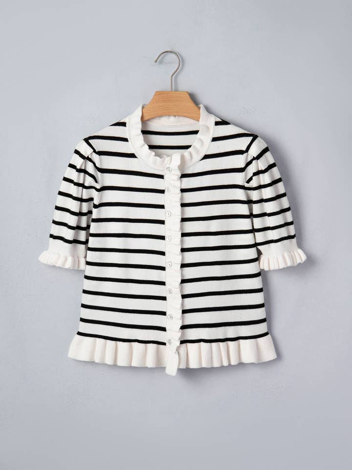 Preorder: Stripe Ruffle Trim Button Down Cardigan