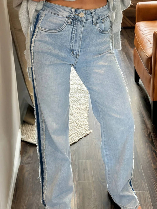 Preorder: Contrast Stripe Frayed Jean