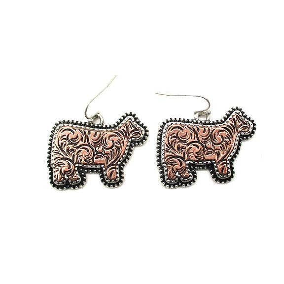PREORDER Western Etched Cow Earrings