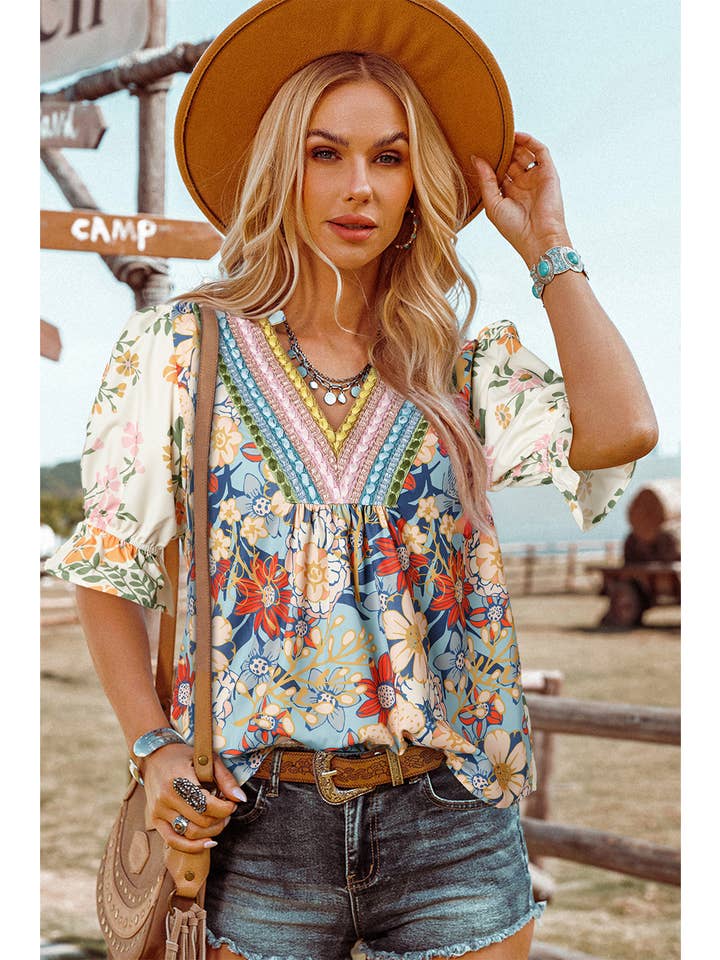 Preorder: Plus Summer Boho Floral Blouse