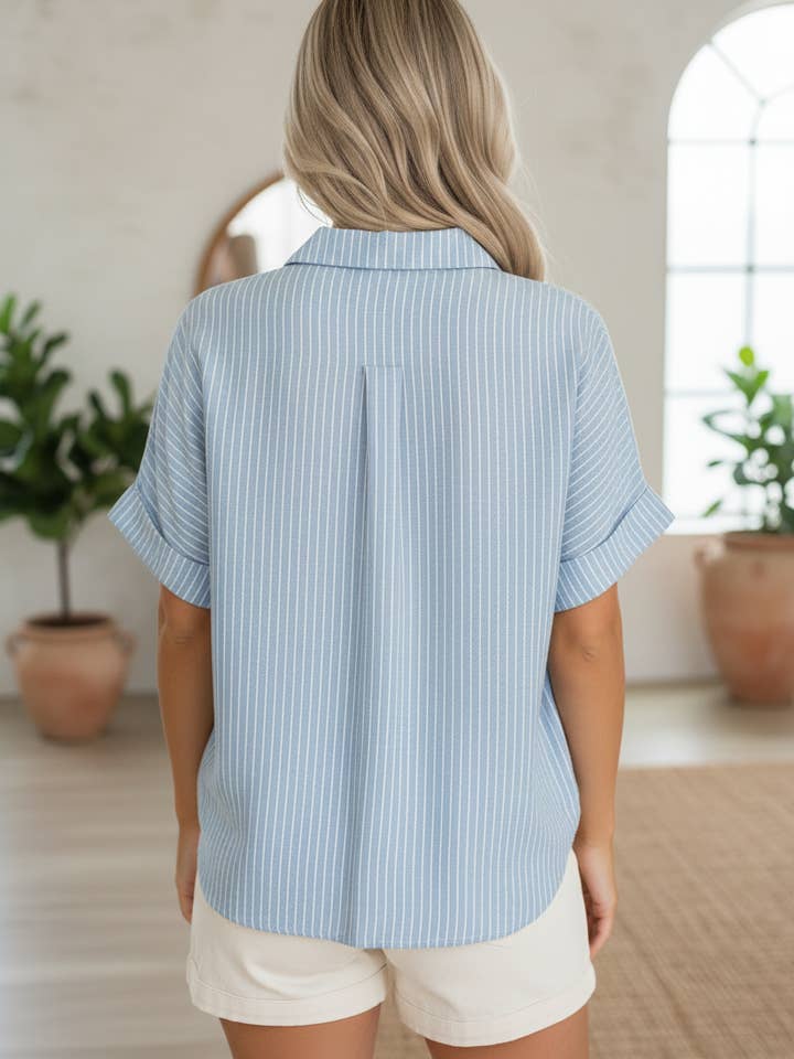 Preorder: Stripe Cuffed Blouse