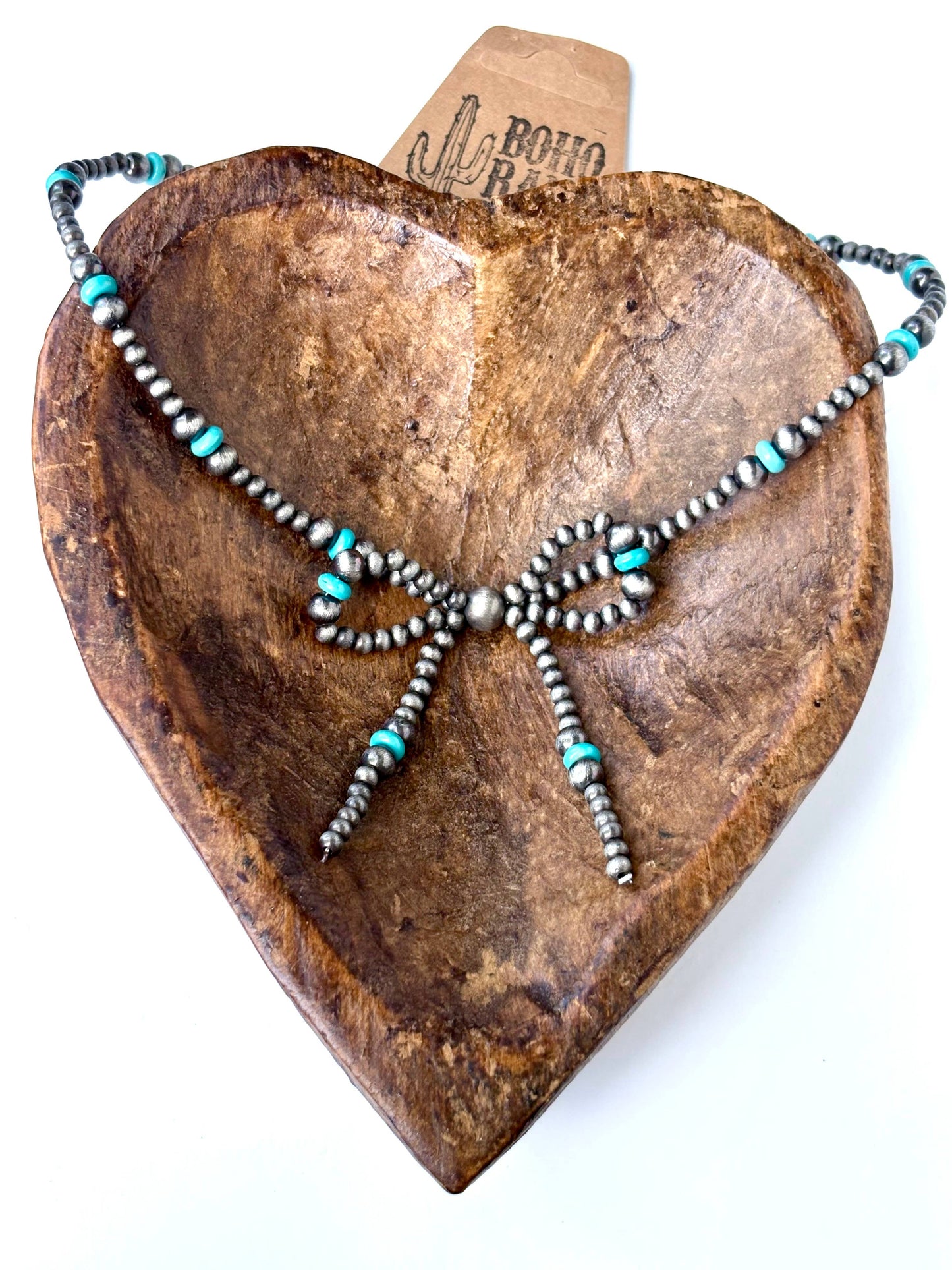 Western Style Navajo Pearl Coquette Bow Pendant Necklace