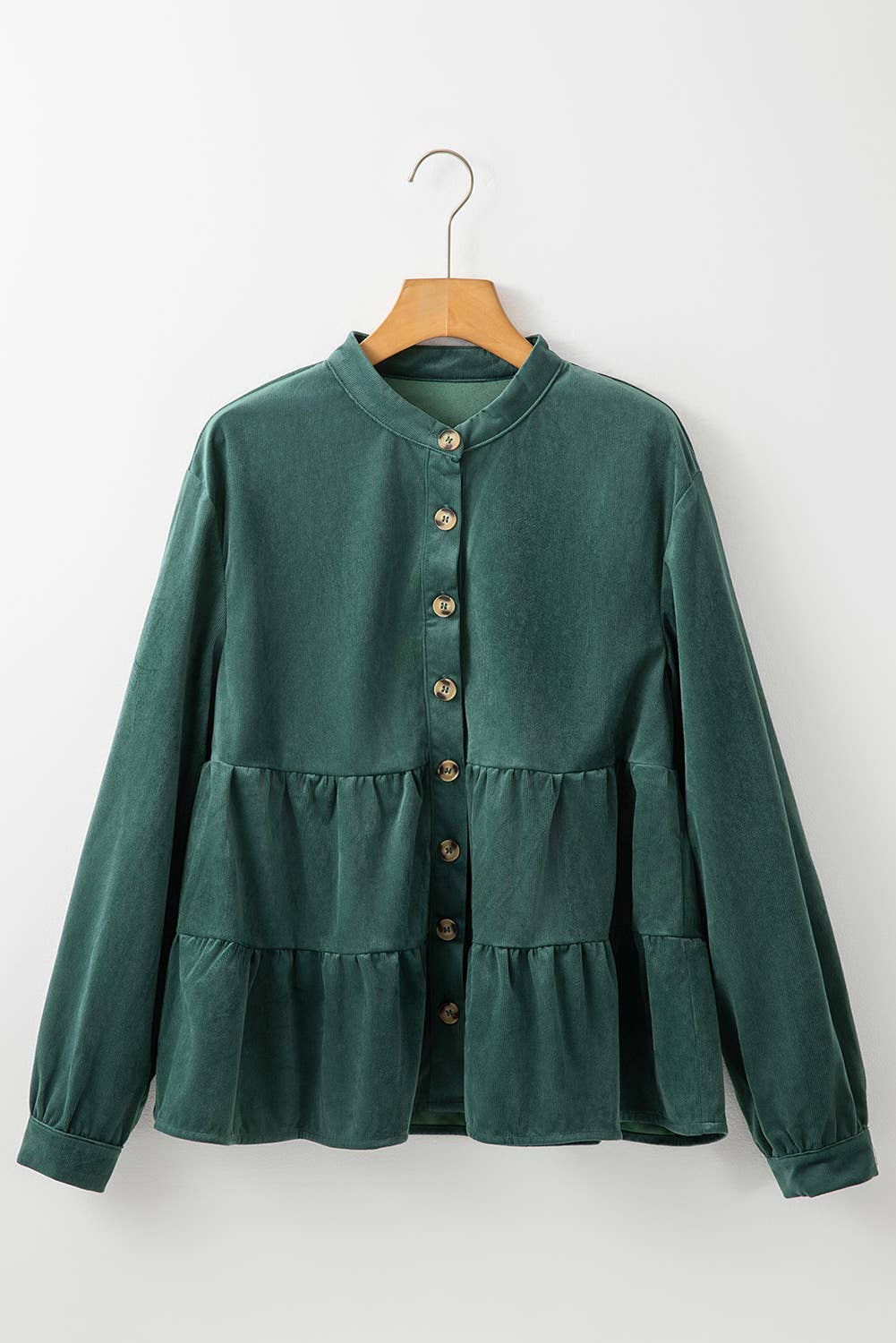 Corduroy Ruffle Tiered Buttoned Shirt