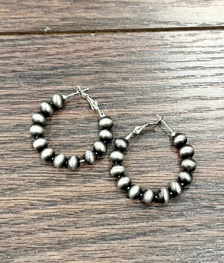 724502, Handmade 25mm Hoop, 6mm Navajo Bead Earrings