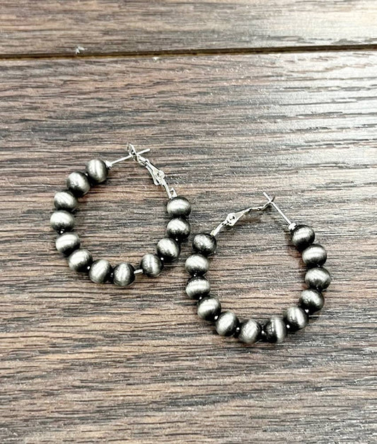 724502, Handmade 25mm Hoop, 6mm Navajo Bead Earrings