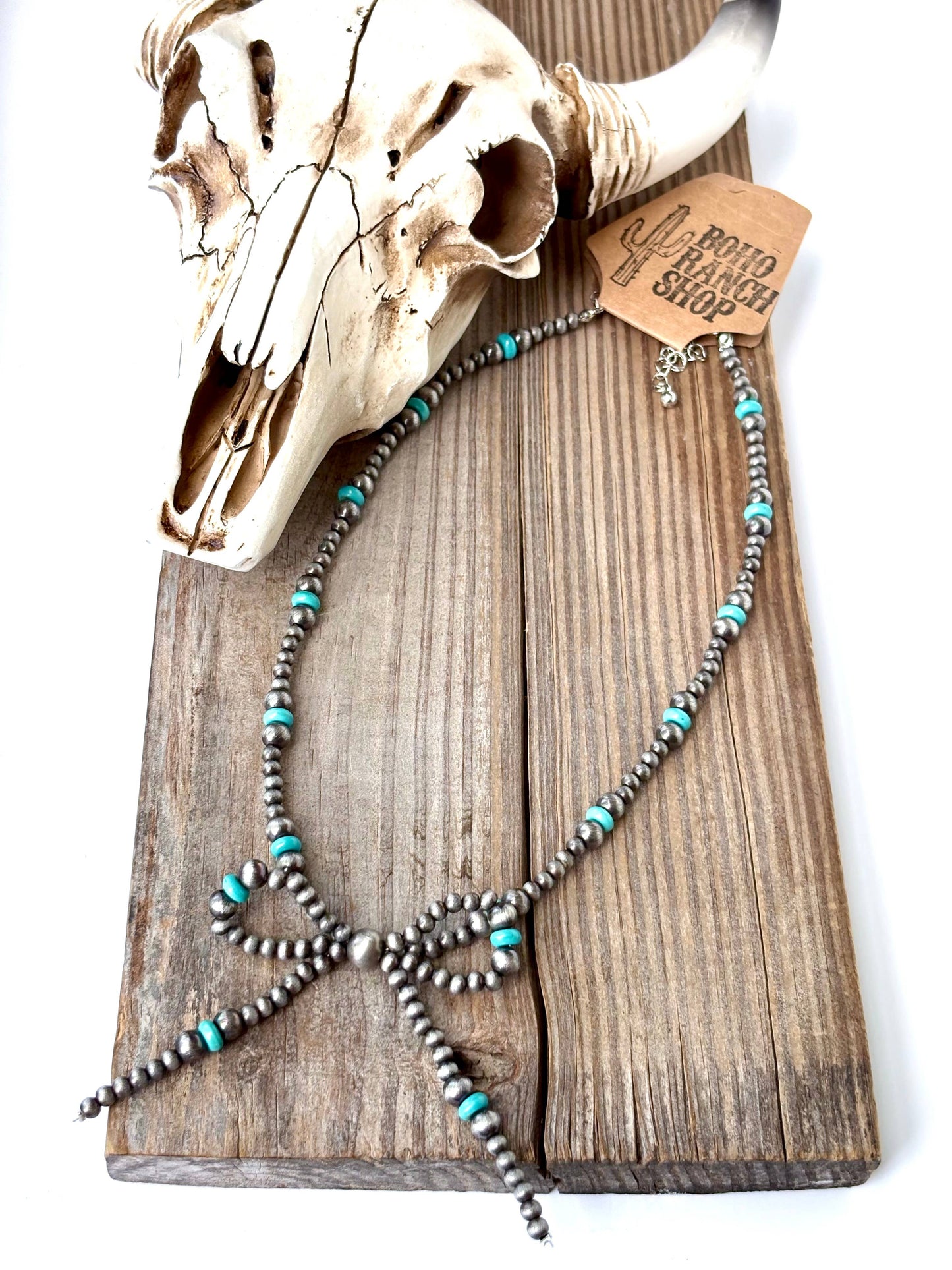 Western Style Navajo Pearl Coquette Bow Pendant Necklace