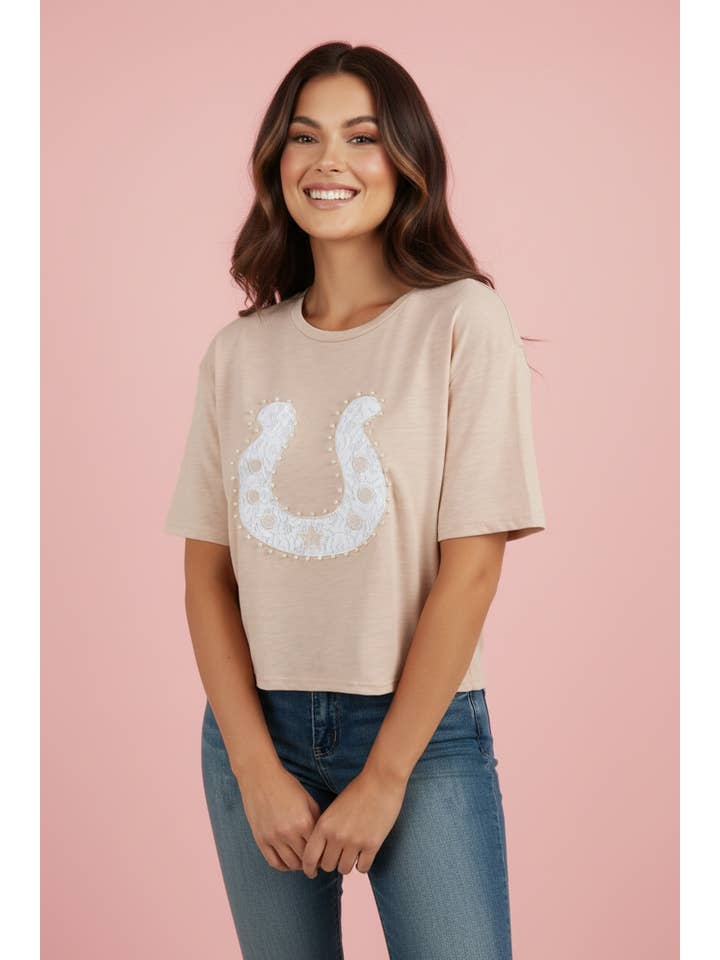 Preorder: Western Lace Beaded Horse Shoe Tee