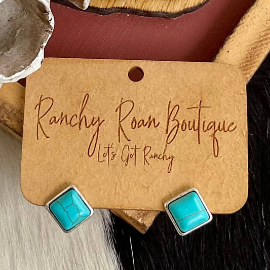 Preorder: Diamond Turquoise Stud Earrings