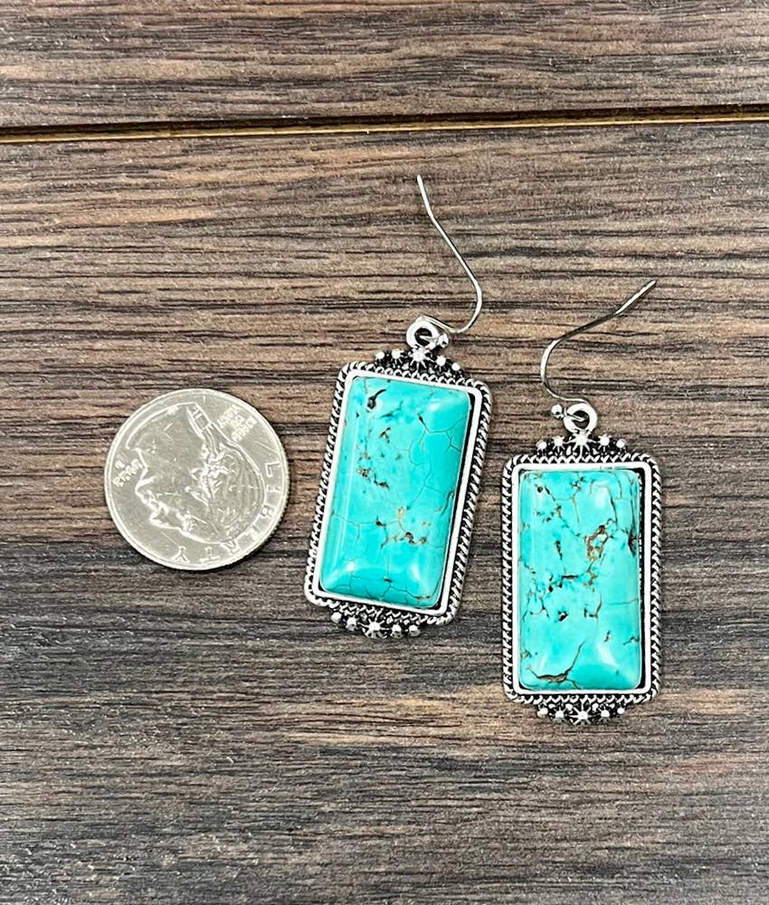 720309, 1.7" Rectangular Turquoise Earrings