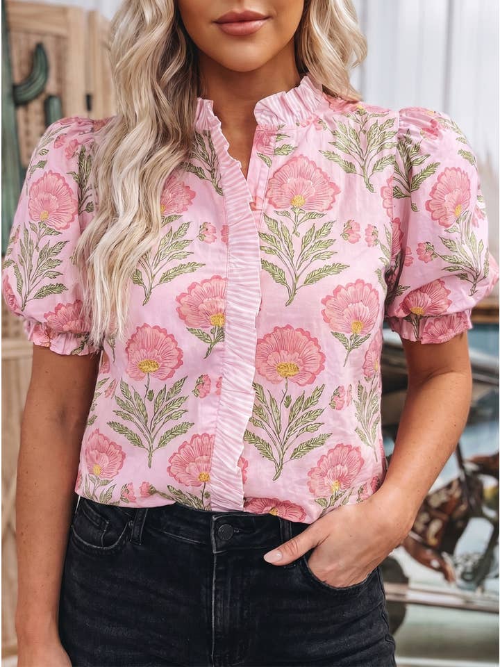 Preorder: Floral Blooms Ruffle top