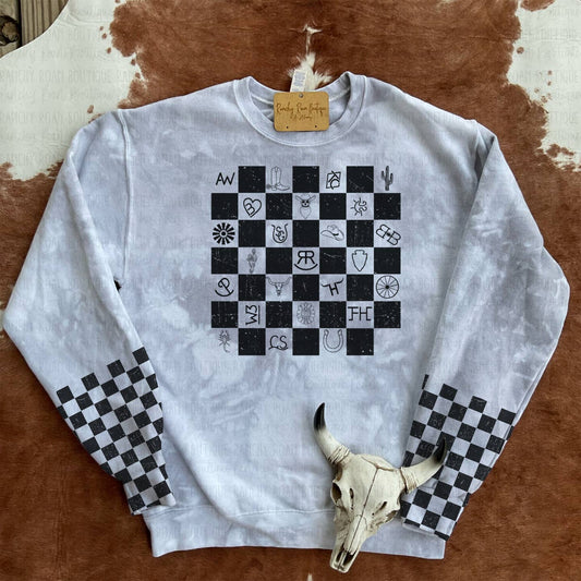 Preorder: Western Symbols Checkered Sweatshirt