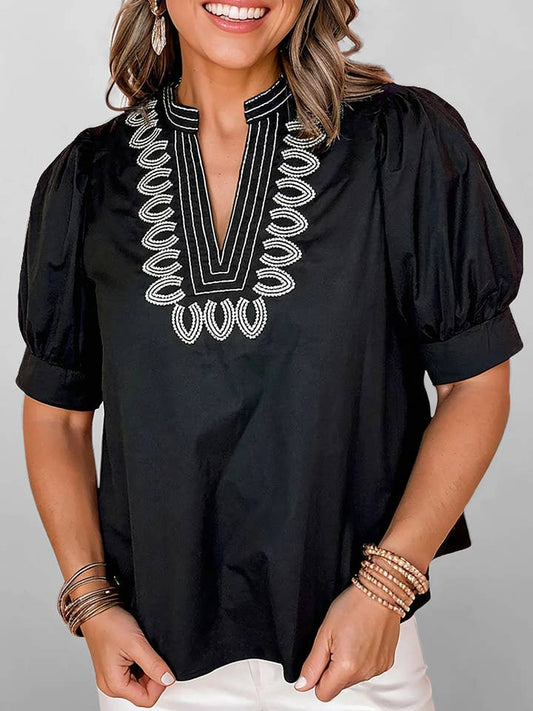 Preorder: Short Puff Sleeve Embroidered Blouse