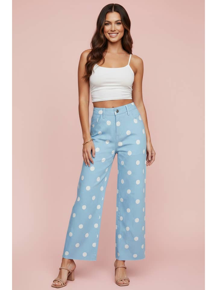 Preorder: Polka Dot Denim Raw Hem Jean