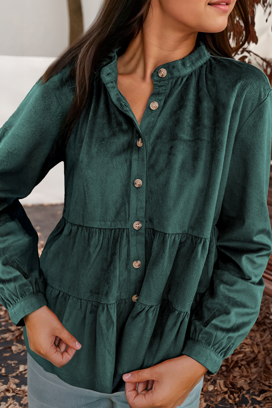 Corduroy Ruffle Tiered Buttoned Shirt