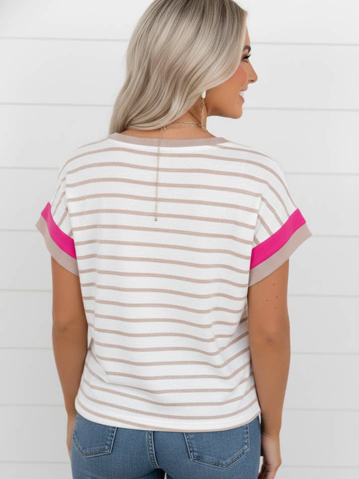 Preorder: Stripe Colorblock Trim Top