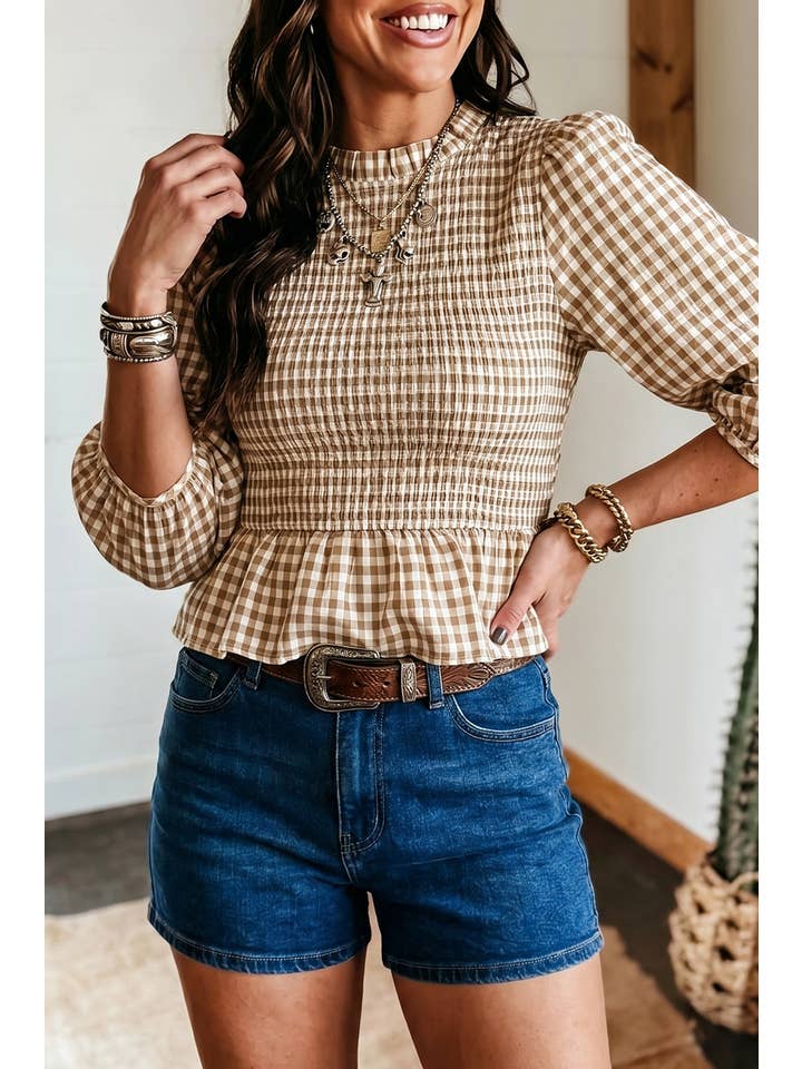 Preorder: Gingham 3/4 Sleeve Top