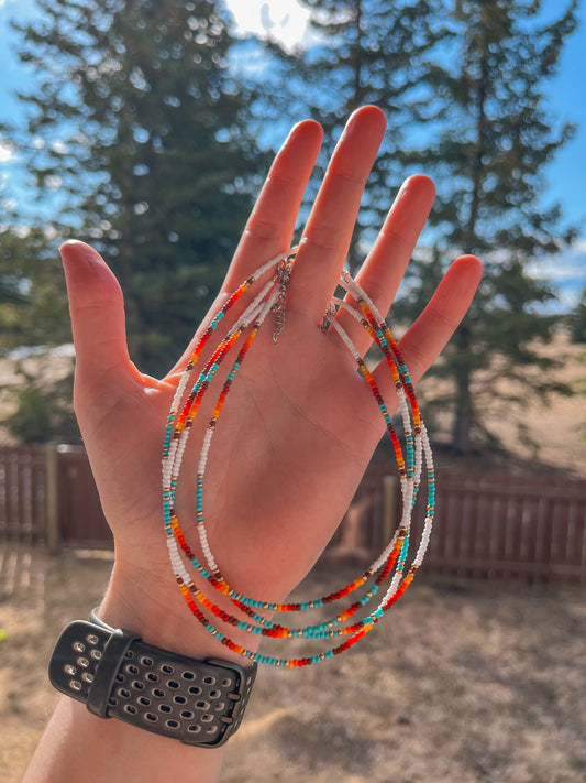 Western Boho Serape Neutral Tone Hand Beaded Choker