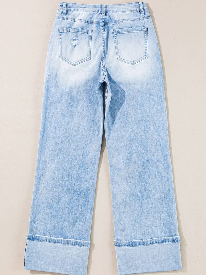 Preorder: Denim Light Wash Distressed Straight Jean