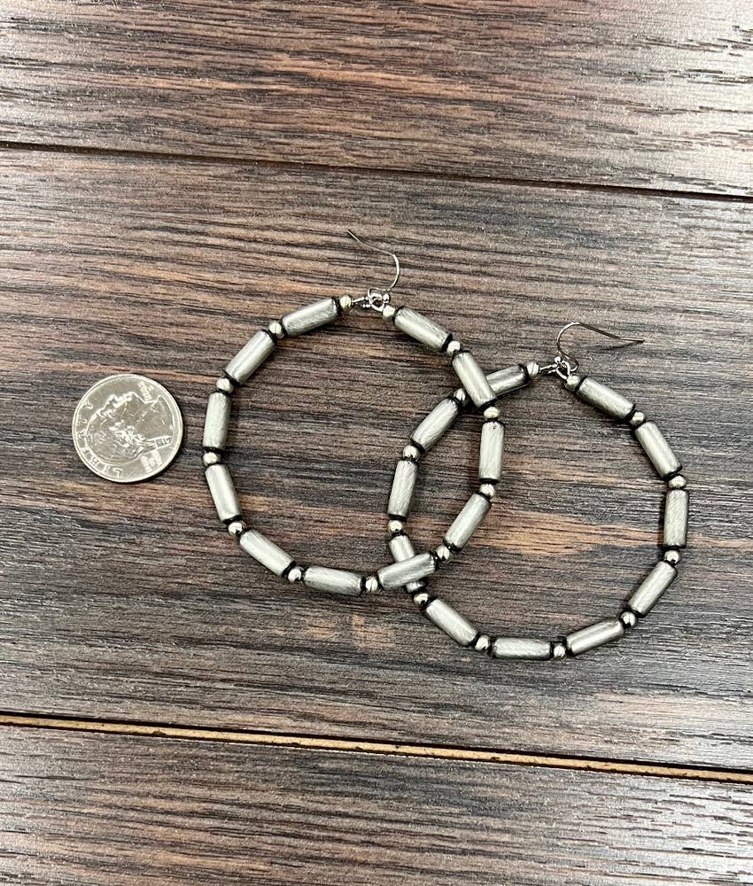 726137-1, 2.5" Handmade Cylindrical Navajo Hoop Earrings