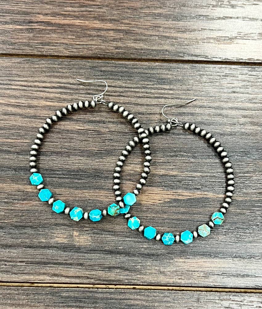 723840, 65mm Navajo Hexa Gemstone Hoop Earrings