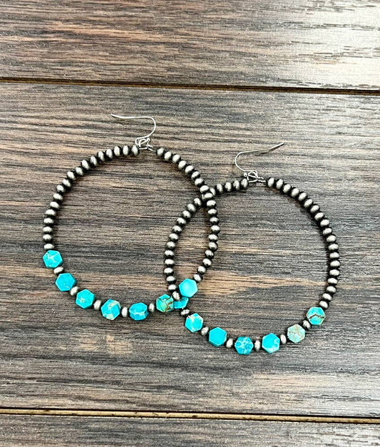 723840, 65mm Navajo Hexa Gemstone Hoop Earrings