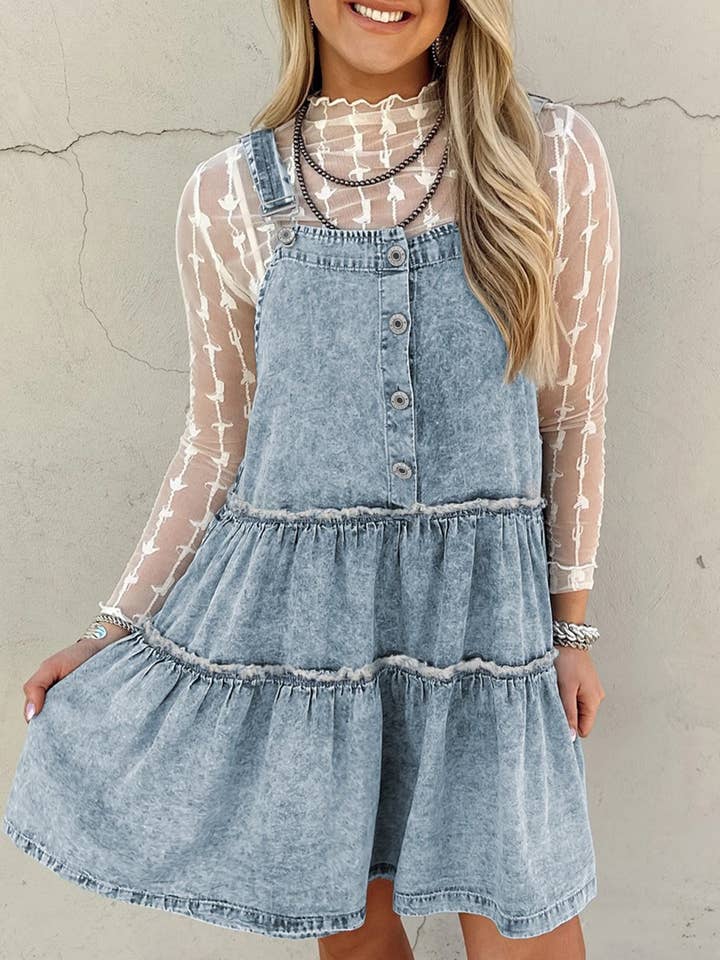 Preorder: Light Wash Denim Tiered Dress
