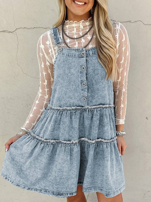 Preorder: Light Wash Denim Tiered Dress