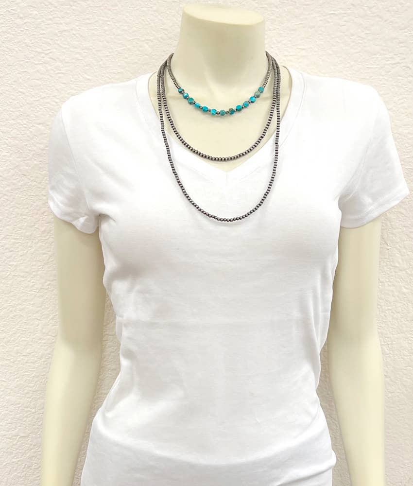736104, Handmade 26" 3-strand Navajo Hexa Gemstone Necklace