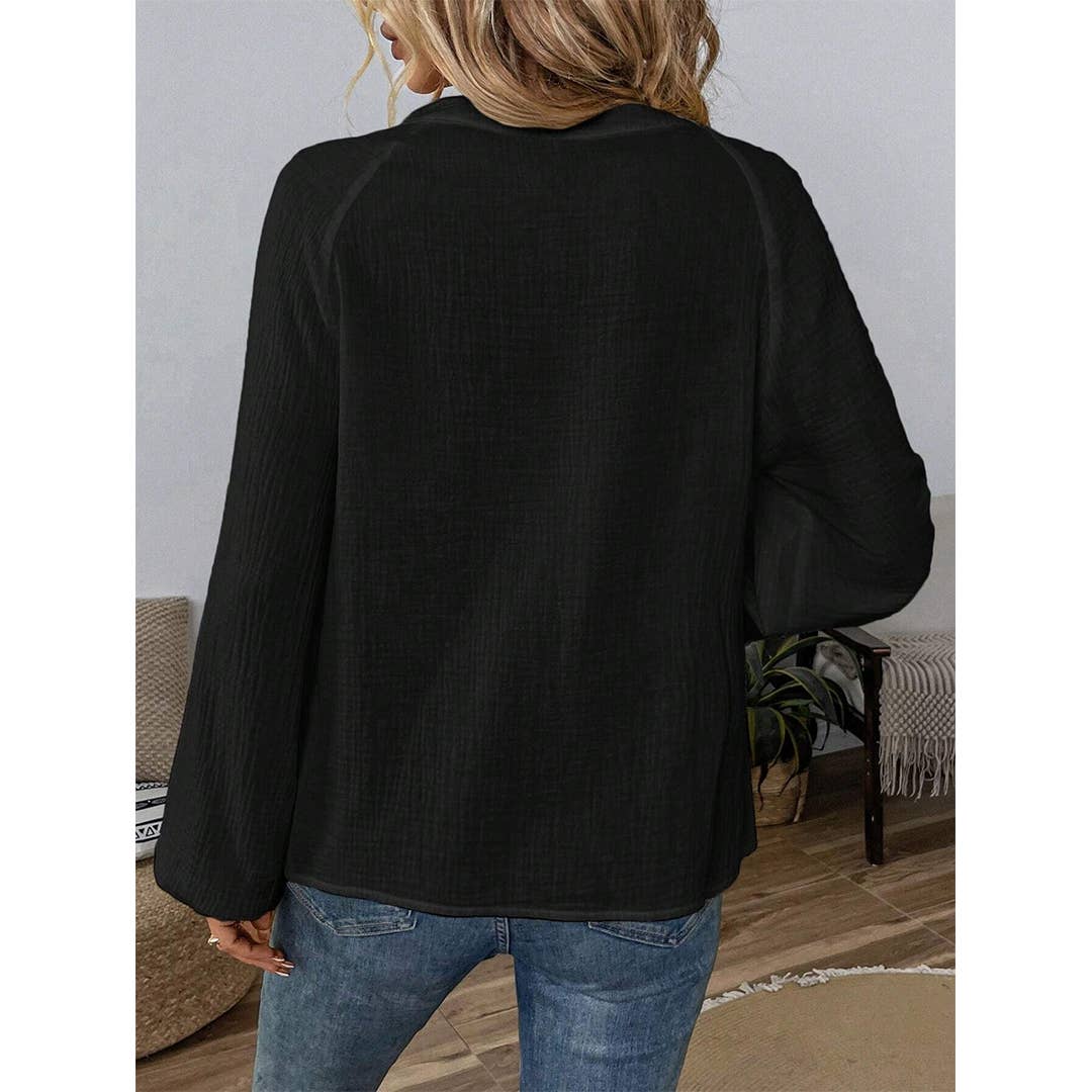 Design-Inspired V-Neck Embroidered Long Sleeve Blouse