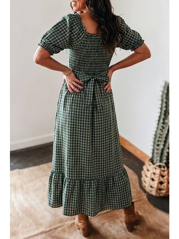 Preorder: Plaid High Waist Ruffle Dress