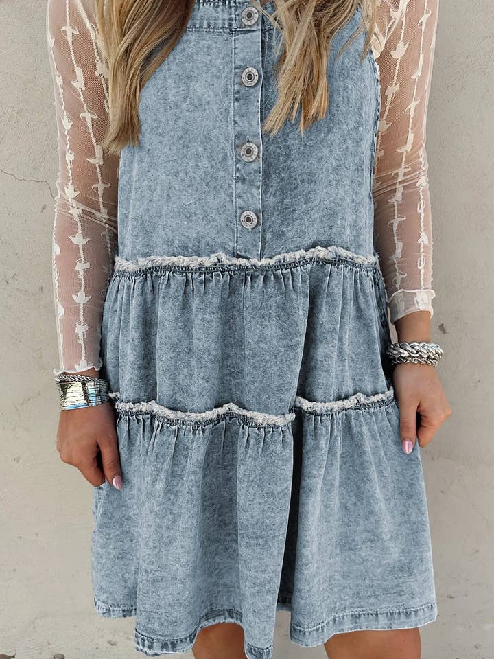Preorder: Light Wash Denim Tiered Dress