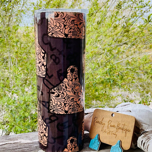 Preorder: Tooled Cow Tag Branded 20oz Skinny Tumbler