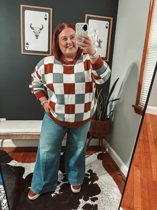 Checkered Crewneck Sweater